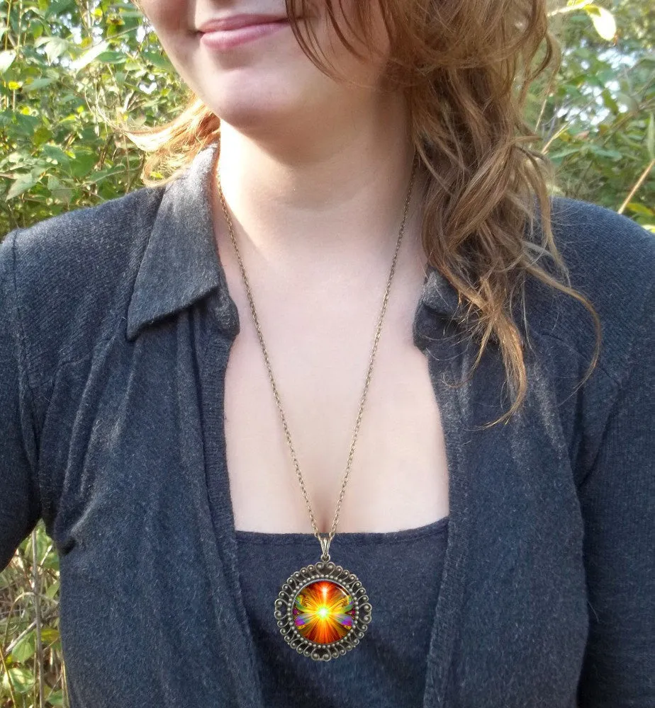 Orange Psychedelic Necklace, Lightworker Energy Art Chakra Jewelry - "Light Being"