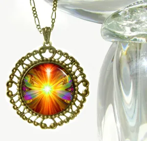 Orange Psychedelic Necklace, Lightworker Energy Art Chakra Jewelry - "Light Being"