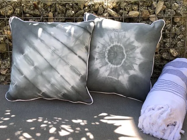 Origami Charcoal Shibori Throw Pillows