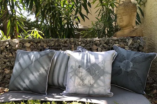 Origami Charcoal Shibori Throw Pillows