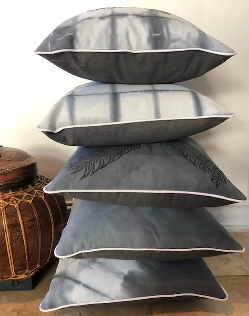 Origami Charcoal Shibori Throw Pillows
