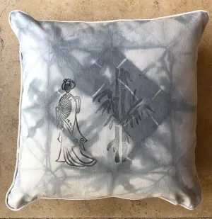 Origami Charcoal Shibori Throw Pillows
