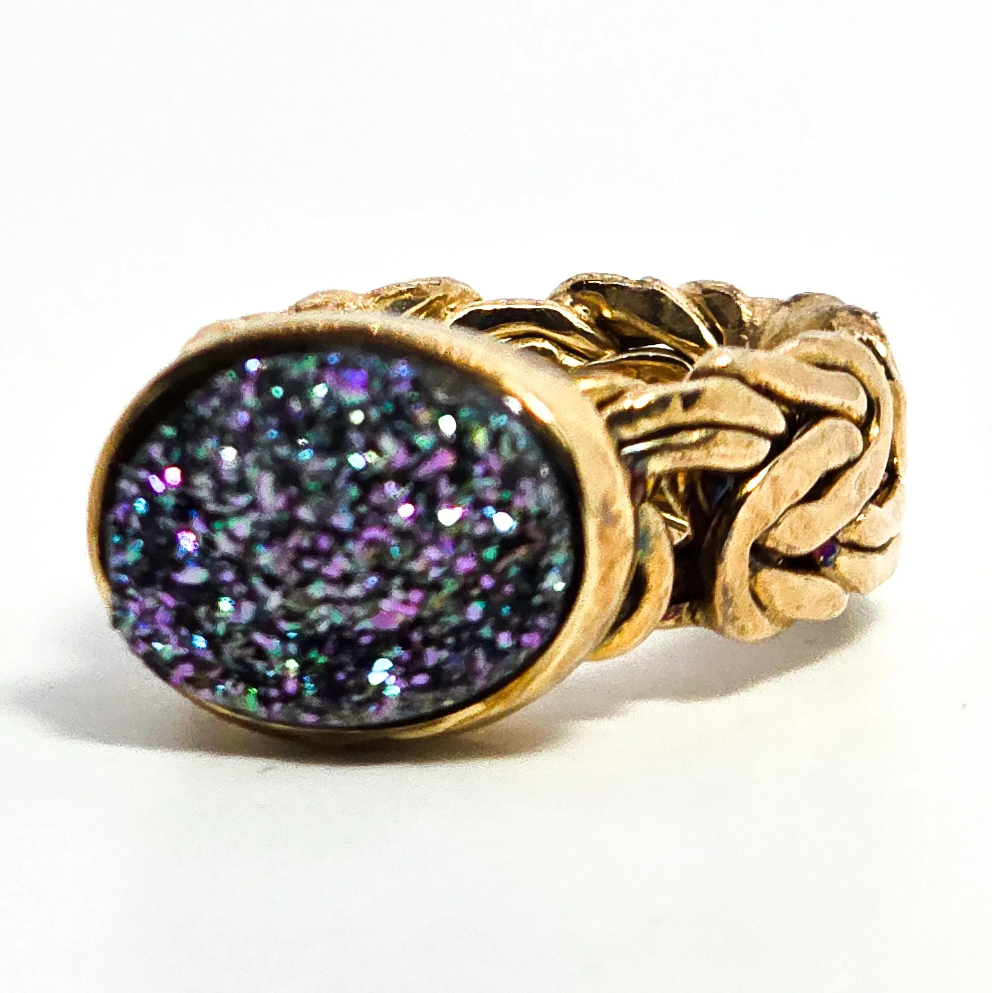 OT Turkey blue titanium blue aura quartz gold vermeil byzantine sterling silver ring size 5