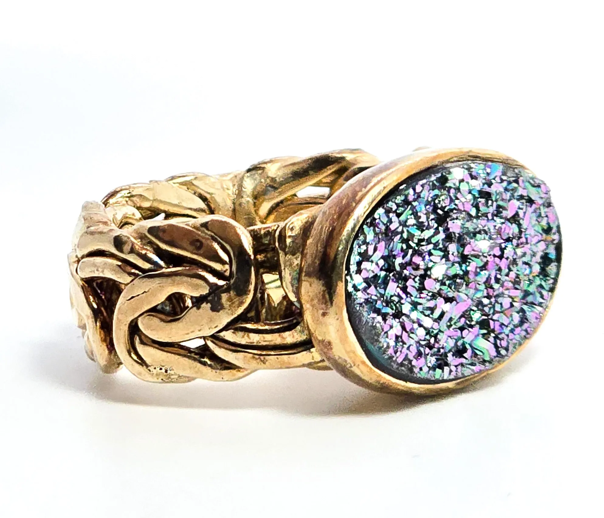 OT Turkey blue titanium blue aura quartz gold vermeil byzantine sterling silver ring size 5