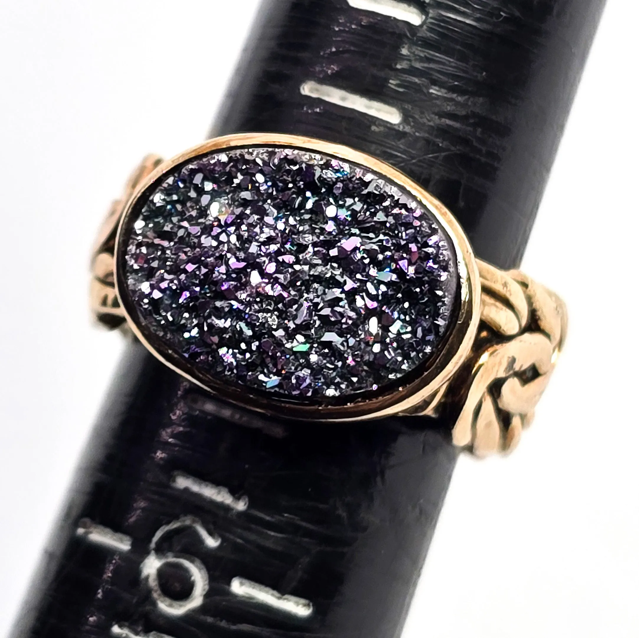 OT Turkey blue titanium blue aura quartz gold vermeil byzantine sterling silver ring size 5