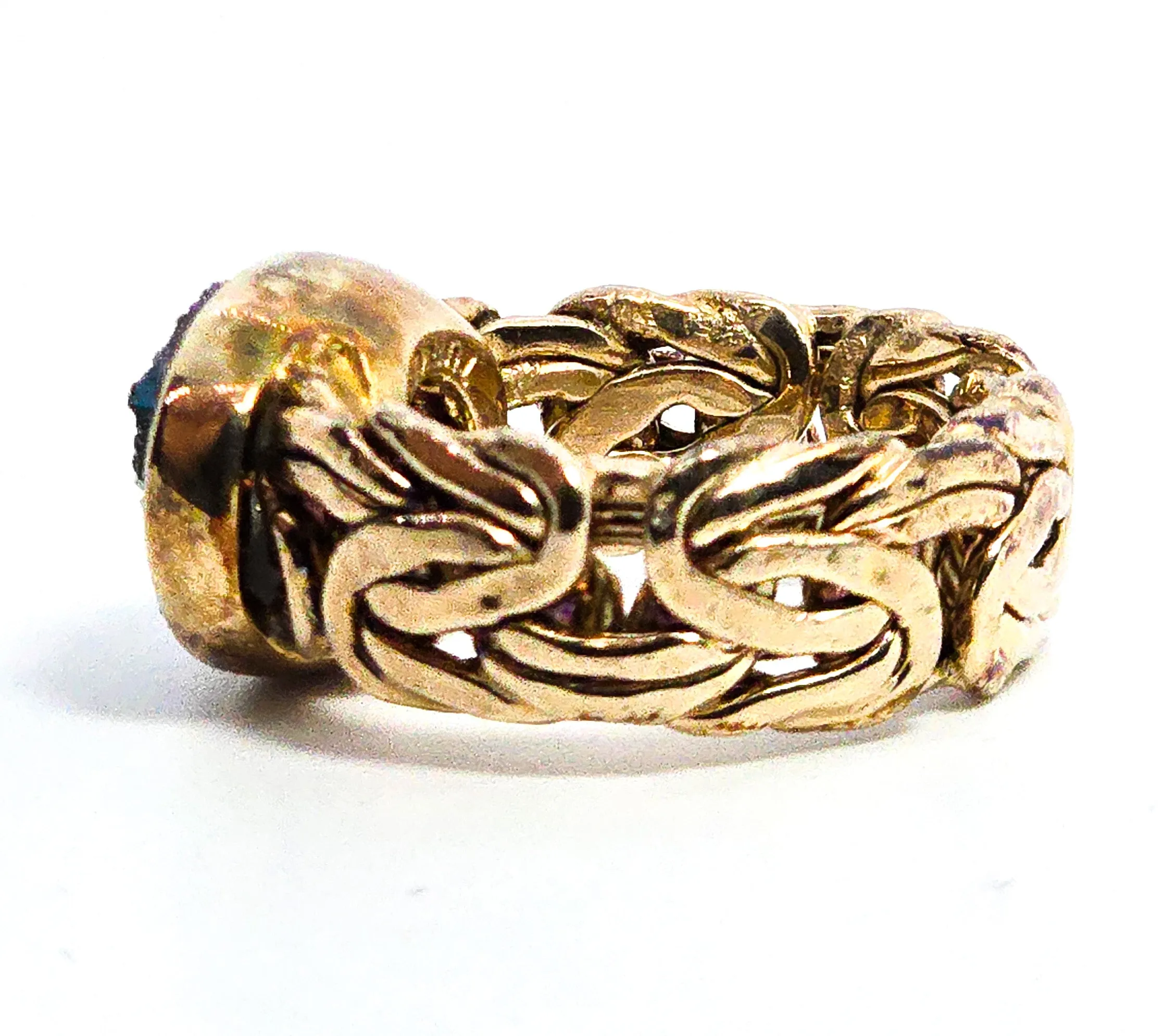 OT Turkey blue titanium blue aura quartz gold vermeil byzantine sterling silver ring size 5