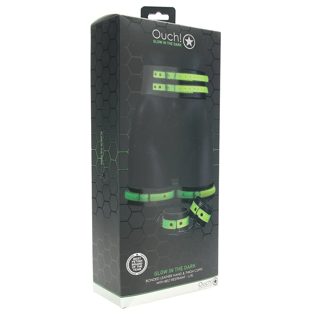 Ouch! Glow Bondage Belt with Thigh and Wrist Cuffs in L/XL