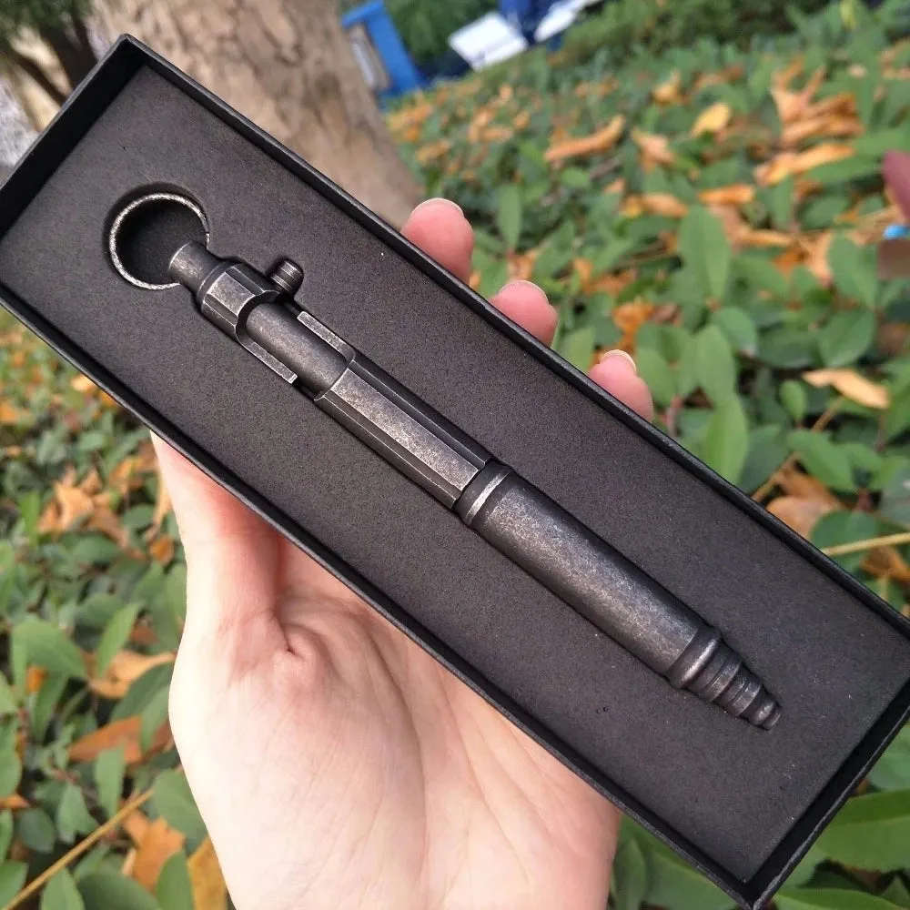Outdoor Self-defense Retro Stainless Steel Machine Gun Pen | Stainless Steel Bolt Type Tactical Pen