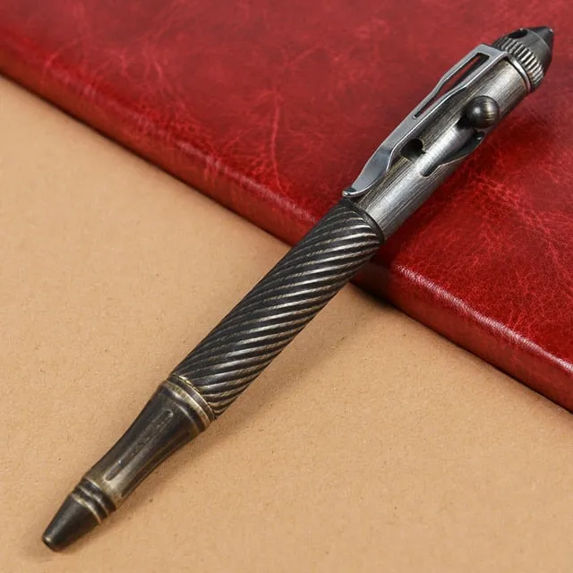 Outdoor Self-defense Retro Stainless Steel Machine Gun Pen | Stainless Steel Bolt Type Tactical Pen