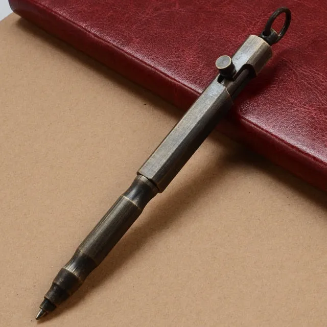 Outdoor Self-defense Retro Stainless Steel Machine Gun Pen | Stainless Steel Bolt Type Tactical Pen