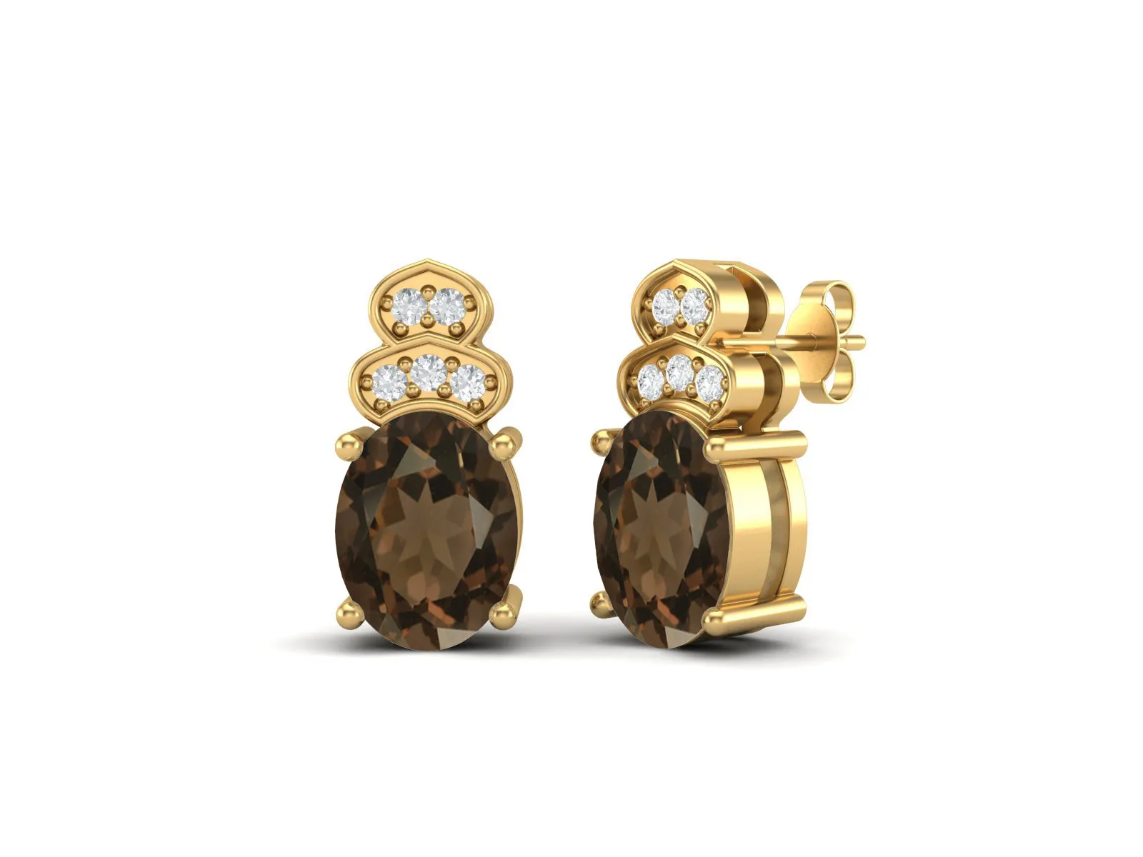 Oval Shape Smoky Quartz 925 Sterling Silver Women Wedding Earrings