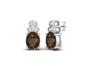 Oval Shape Smoky Quartz 925 Sterling Silver Women Wedding Earrings