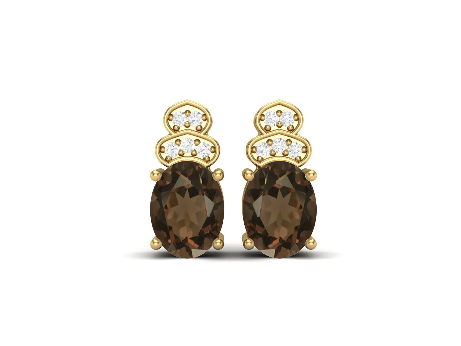 Oval Shape Smoky Quartz 925 Sterling Silver Women Wedding Earrings