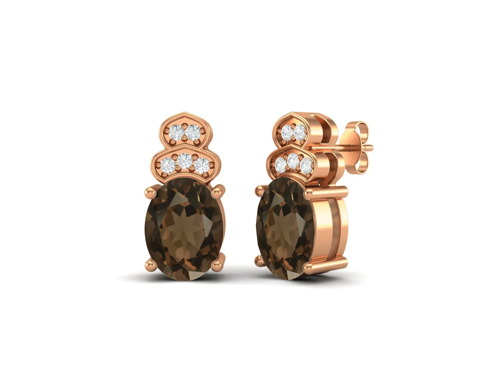 Oval Shape Smoky Quartz 925 Sterling Silver Women Wedding Earrings
