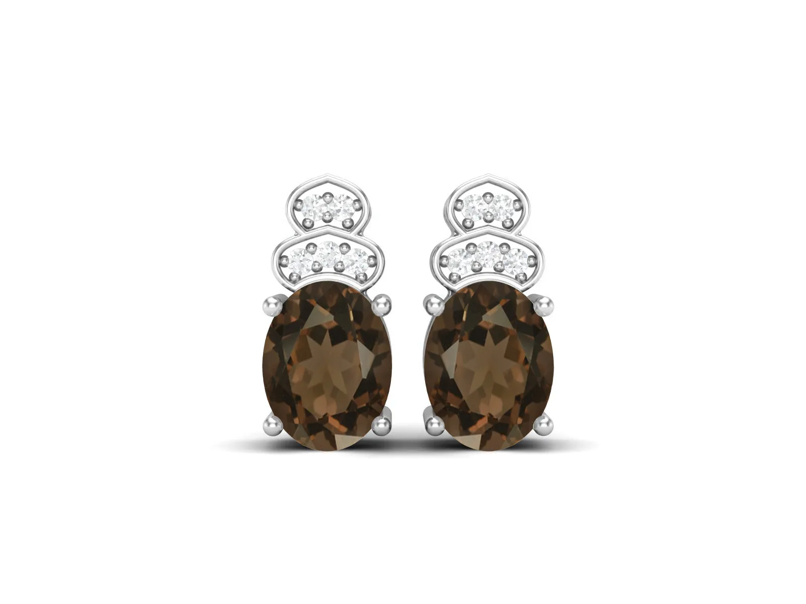 Oval Shape Smoky Quartz 925 Sterling Silver Women Wedding Earrings