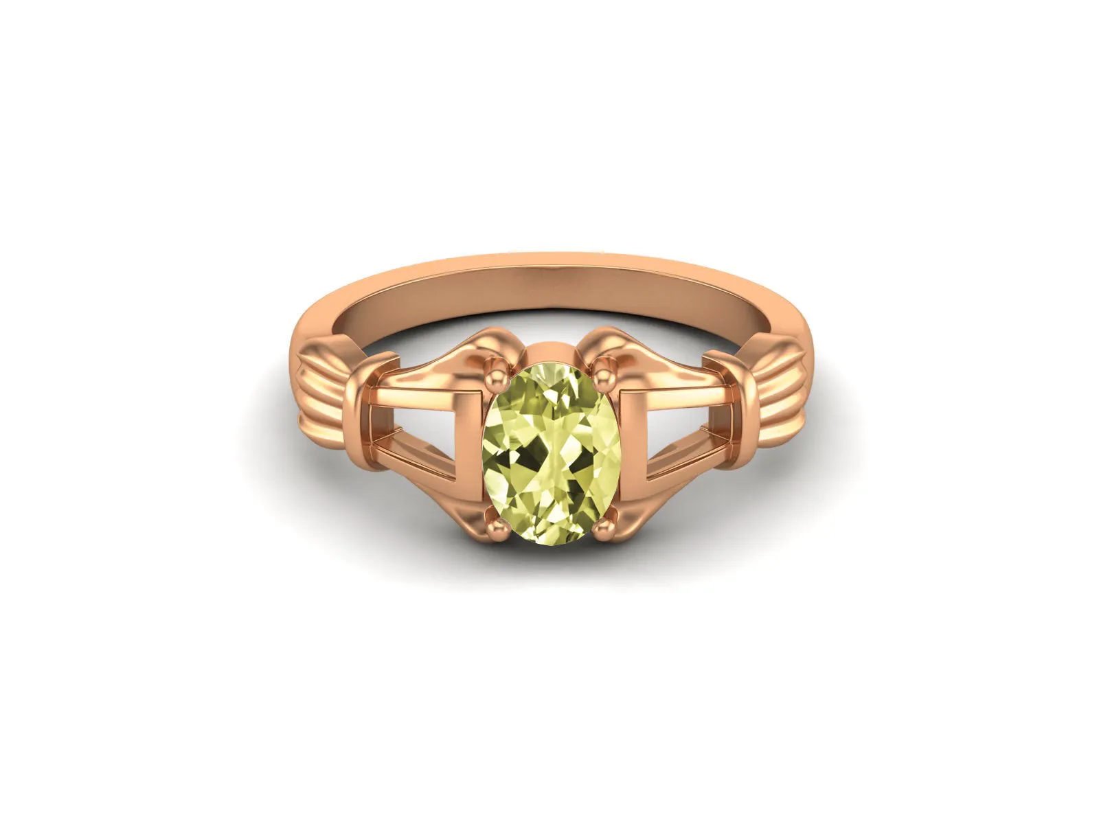 Oval Shaped Lemon Quartz Wedding Art Deco Bridal Promise Ring Vintage Engagement Ring