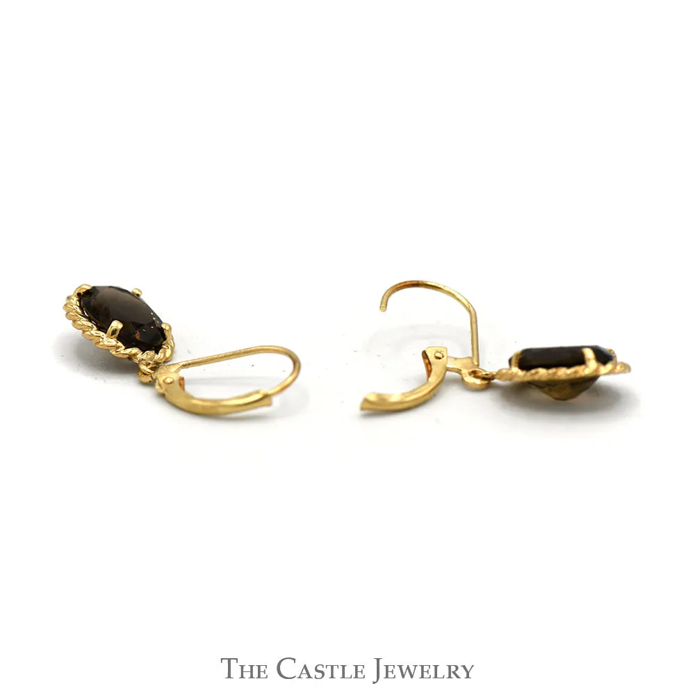 Oval Smoky Quartz Dangle Style Earrings With Lever Backs In 14KT Yellow Gold