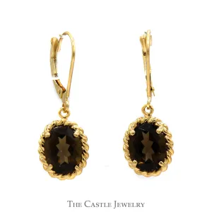 Oval Smoky Quartz Dangle Style Earrings With Lever Backs In 14KT Yellow Gold