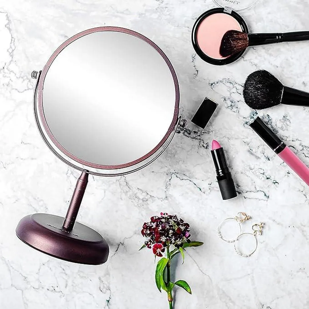 OVENTE 7'' Tabletop Vanity Makeup Mirror, Spinning Double Sided Round Magnifier