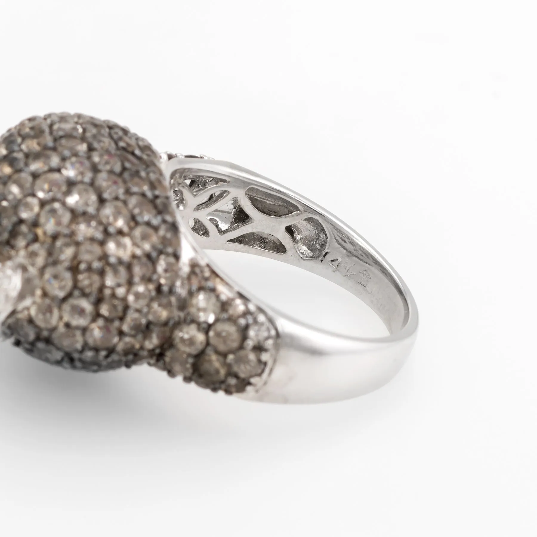 Owl Cocktail Ring Estate 18k White Gold Diamond Ruby Quartz Vintage Jewelry