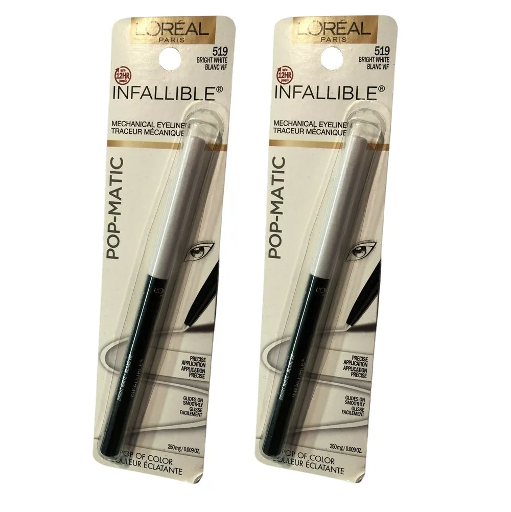 Pack of 2 L'Oreal Paris Infallible Pop-Matic Mechanical Eyeliner, Bright White 519