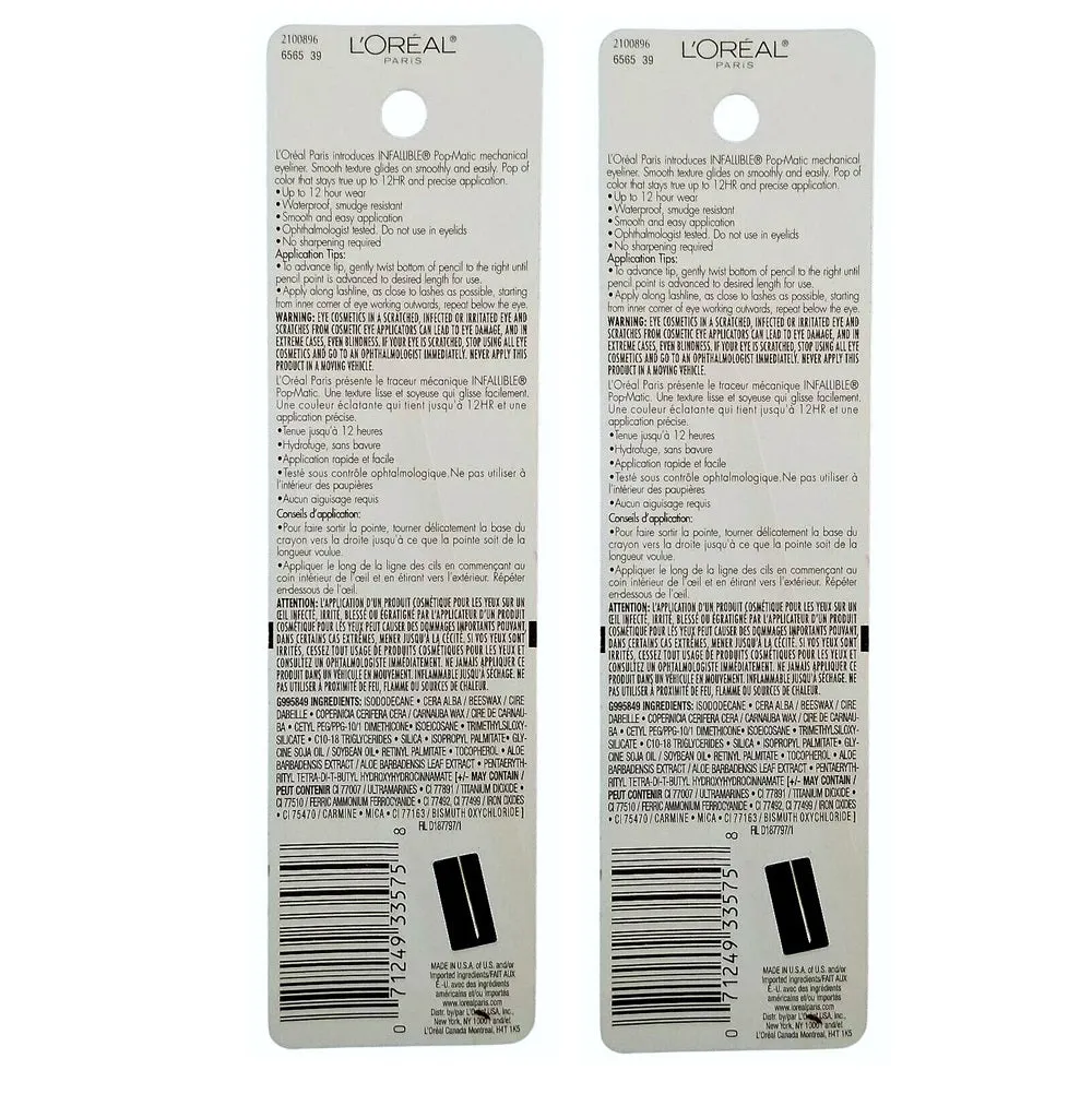Pack of 2 L'Oreal Paris Infallible Pop-Matic Mechanical Eyeliner, Extreme Blue #517