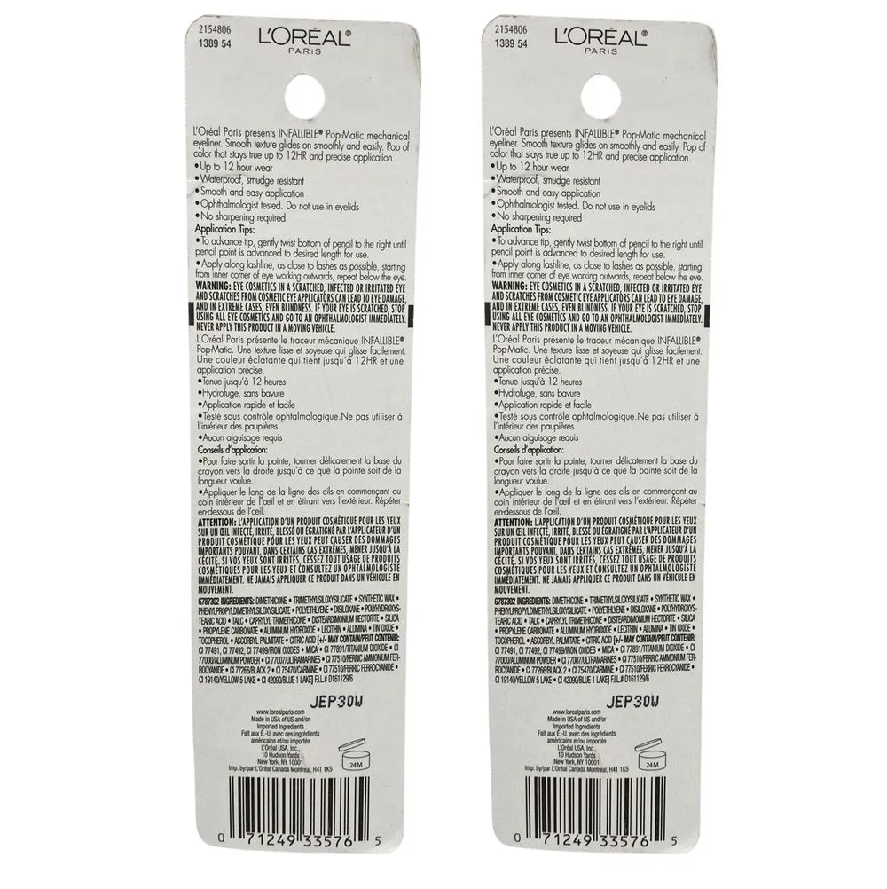Pack of 2 L'Oreal Paris Infallible Pop-Matic Mechanical Eyeliner, Intense Forest #518