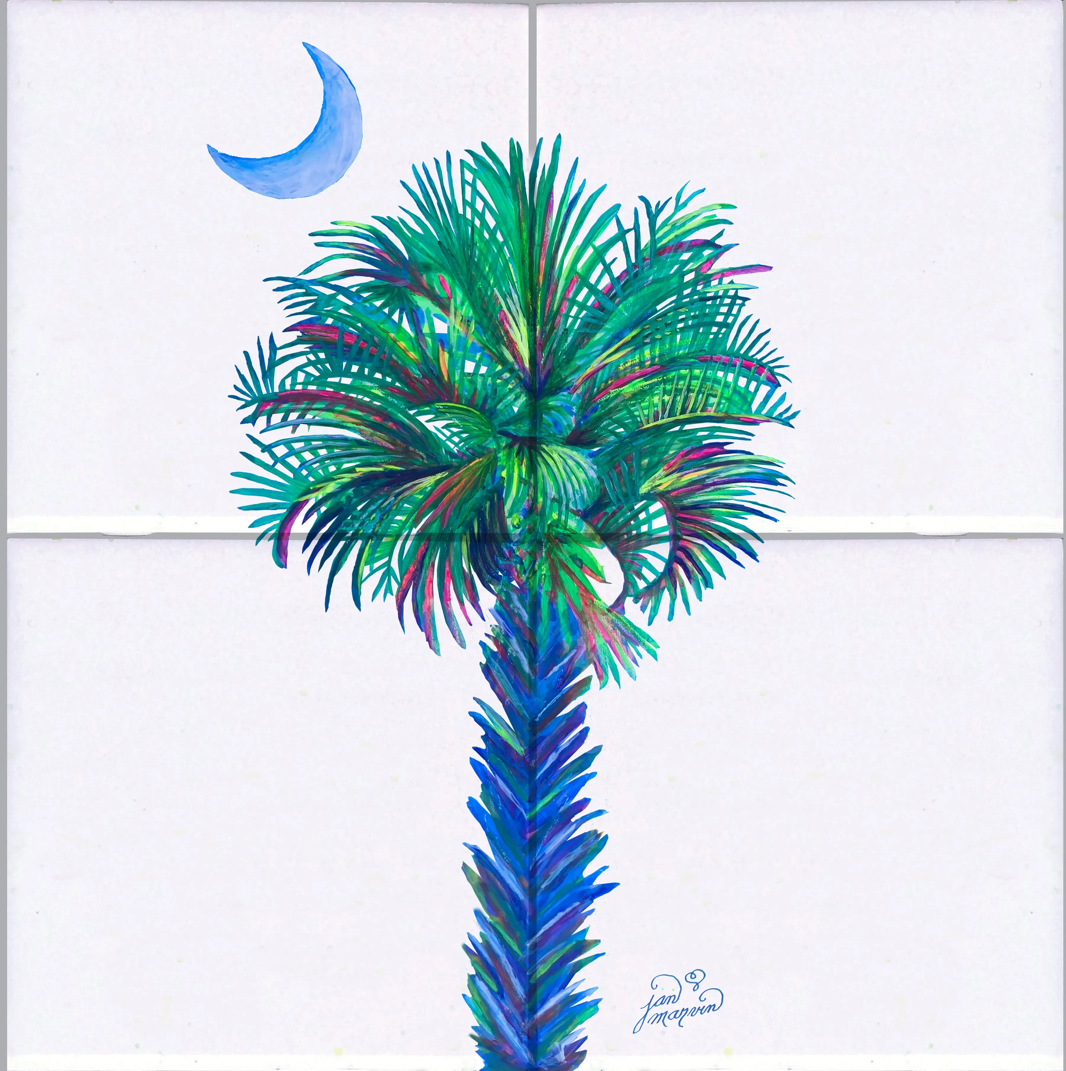 Palm Tree at Night Outline Tile Mural, High Quality (won't fade), Indoor or Outdoor, Kitchen, Bath, Backsplash, Shower, Mosaic, Commercial & Residential