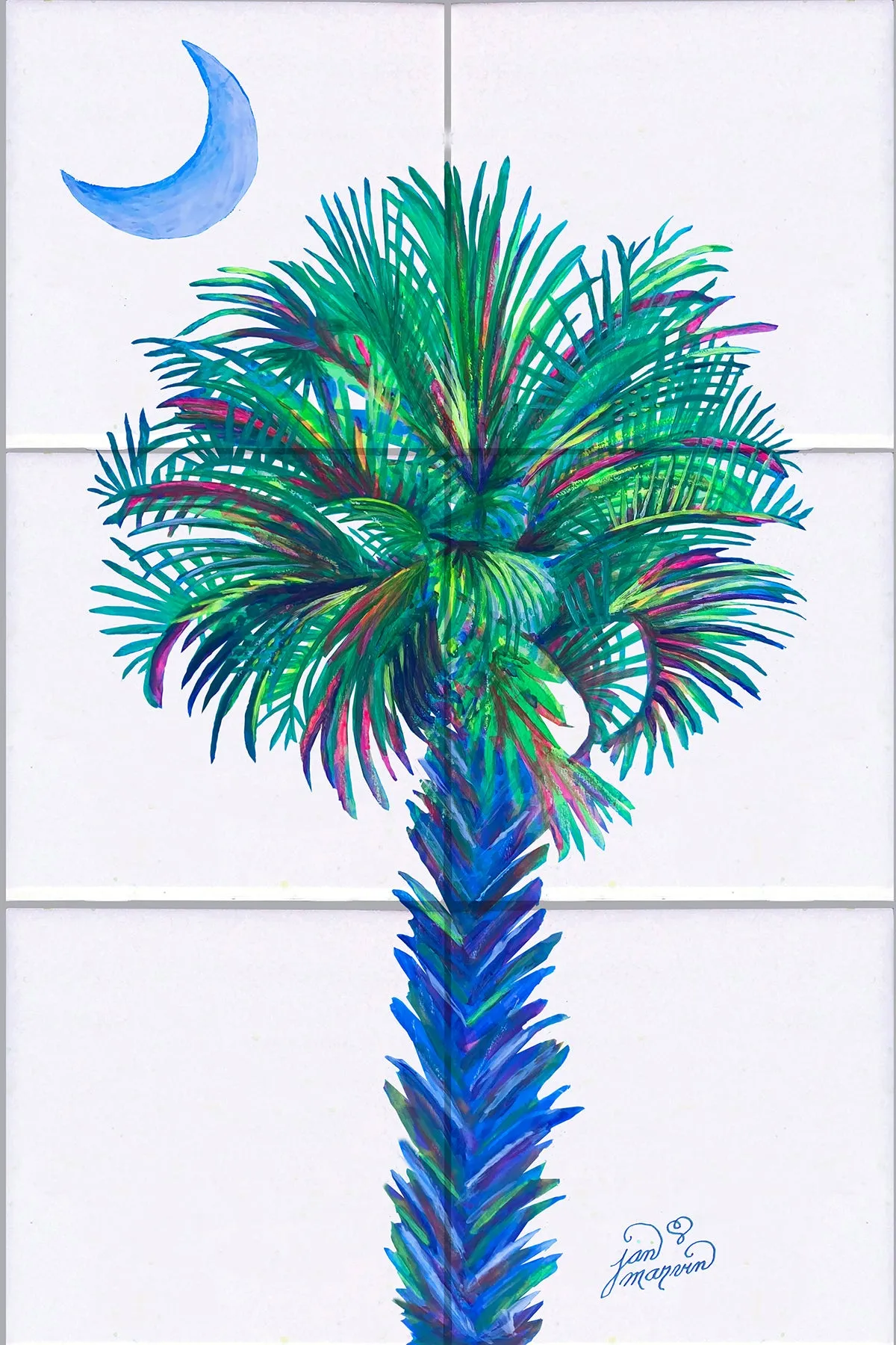 Palm Tree at Night Outline Tile Mural, High Quality (won't fade), Indoor or Outdoor, Kitchen, Bath, Backsplash, Shower, Mosaic, Commercial & Residential