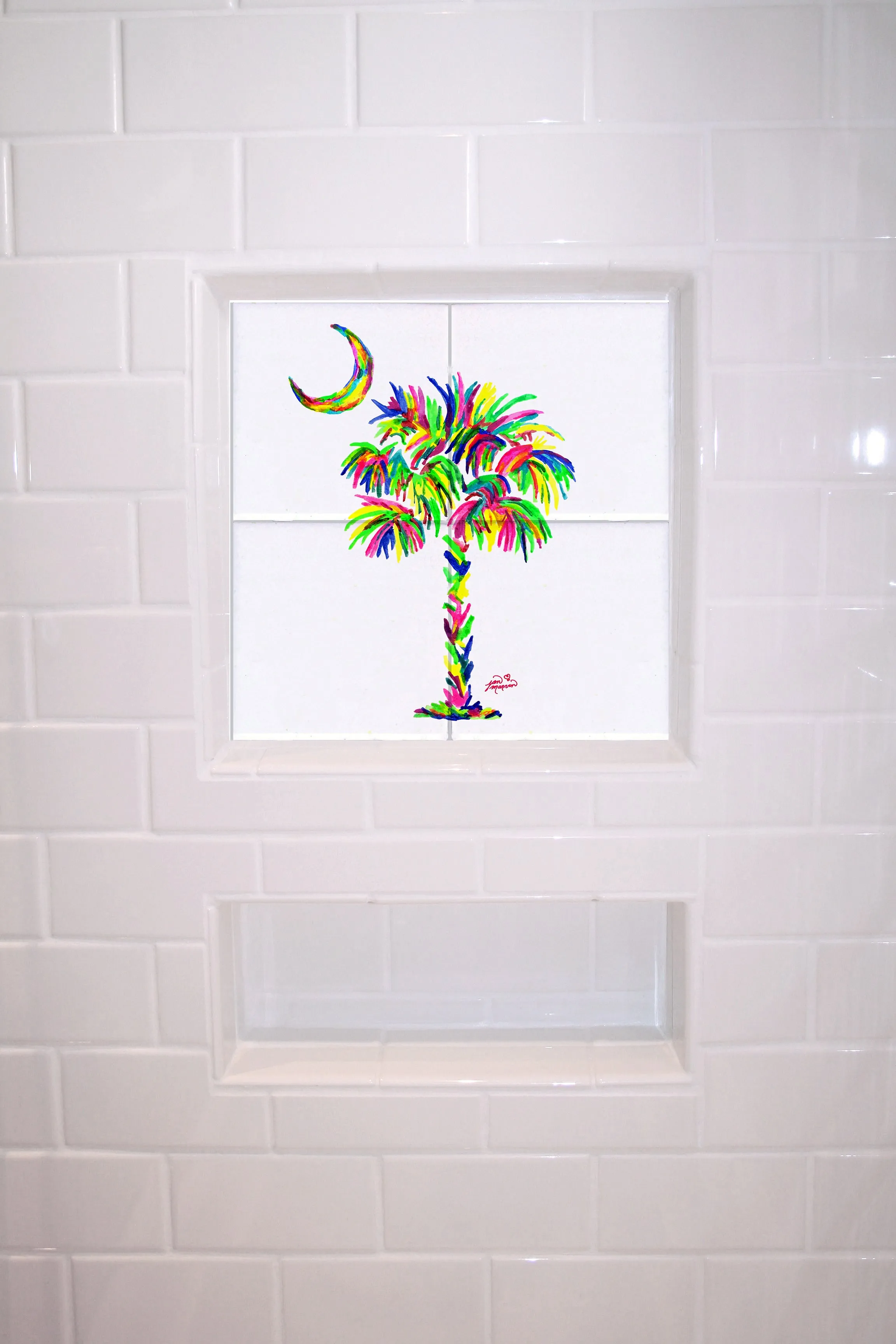 Palmetto Tree & Moon Colorful Tile Mural, High Quality (won't fade), Indoor or Outdoor, Beach Wall Tiles, Backsplash, Shower, Mosaic