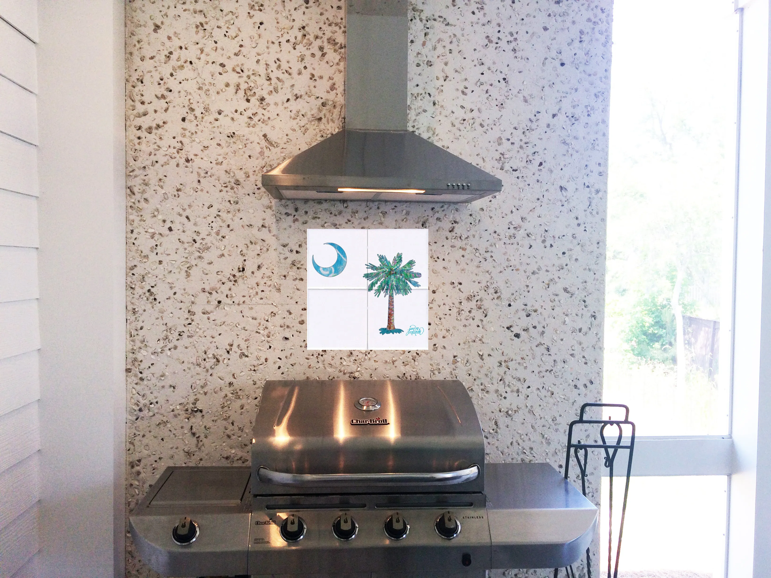 Palmetto Tree & Moon Tile Mural, High Quality (won't fade), Indoor or Outdoor, Beach Wall Tiles, Backsplash, Shower, Mosaic