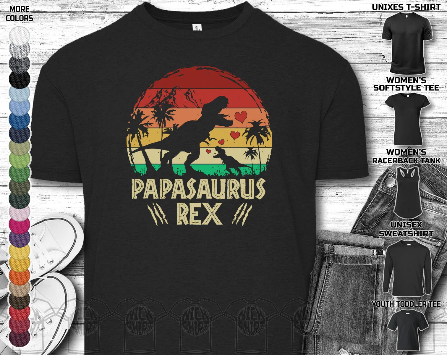 Papasaurus Rex Baby Papa Dad Daddy Fathers Day Trex Dinosaurus Dino Love Heart Family Gift Unisex T-Shirt