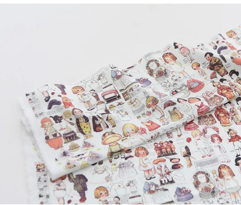 Paper Dolls Cotton Fabric, Vintage Look Paper-dolls, Digital Printing, Quality Korean Fabric - By the Yard /51567