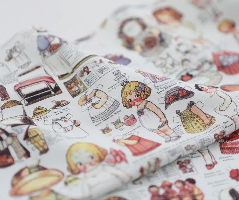 Paper Dolls Cotton Fabric, Vintage Look Paper-dolls, Digital Printing, Quality Korean Fabric - By the Yard /51567