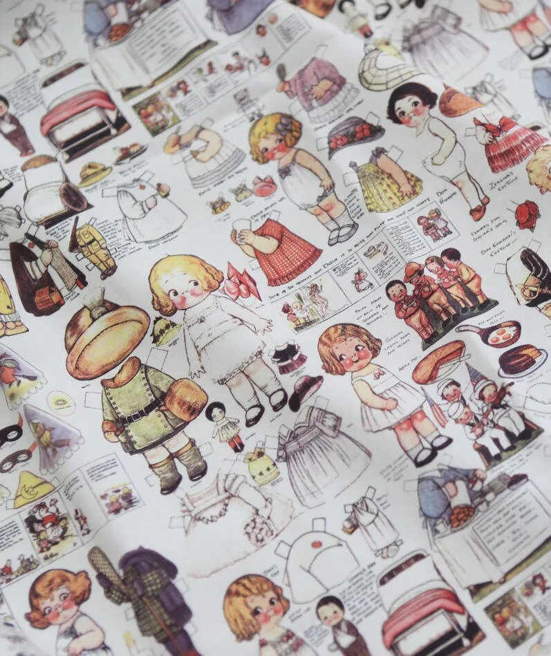 Paper Dolls Cotton Fabric, Vintage Look Paper-dolls, Digital Printing, Quality Korean Fabric - By the Yard /51567
