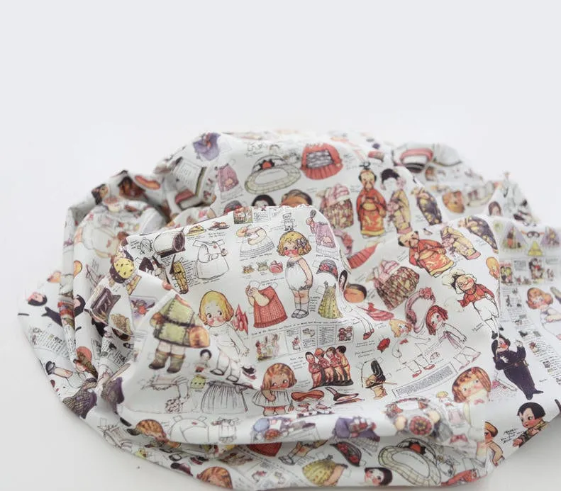 Paper Dolls Cotton Fabric, Vintage Look Paper-dolls, Digital Printing, Quality Korean Fabric - By the Yard /51567