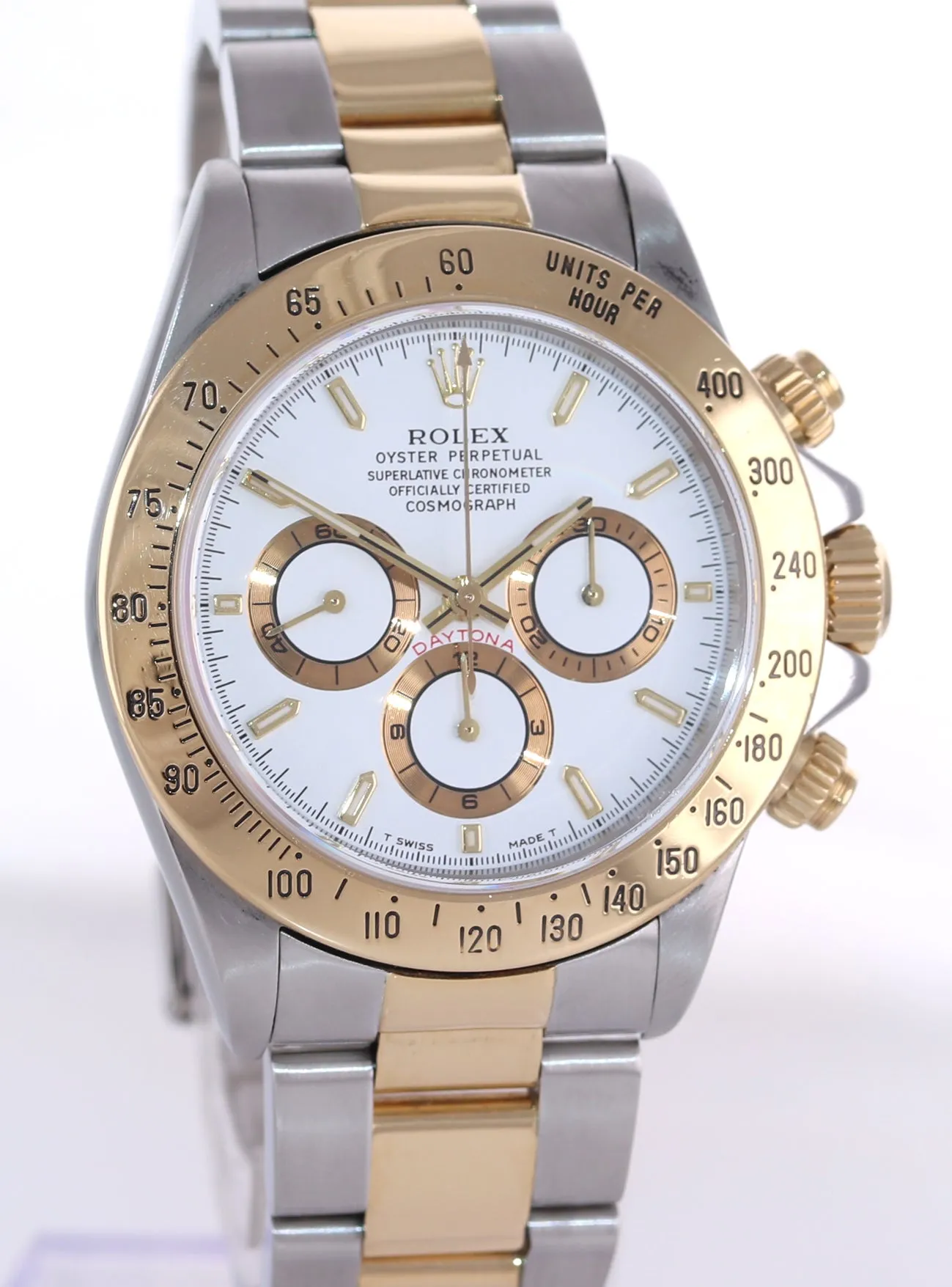 Papers 2011 RSC Rolex Daytona 16523 Zenith White Chrono Two Tone Gold Steel Watc
