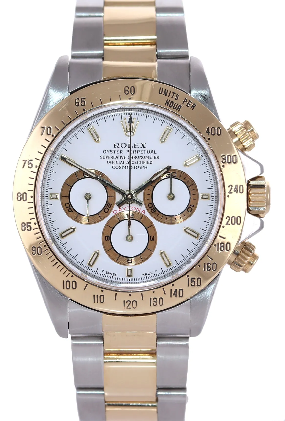 Papers 2011 RSC Rolex Daytona 16523 Zenith White Chrono Two Tone Gold Steel Watc