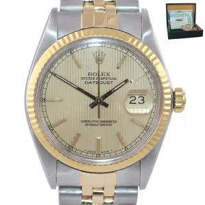 PAPERS Champagne Tapestry Rolex DateJust 16013 Two Tone 18k Yellow Gold Jubilee