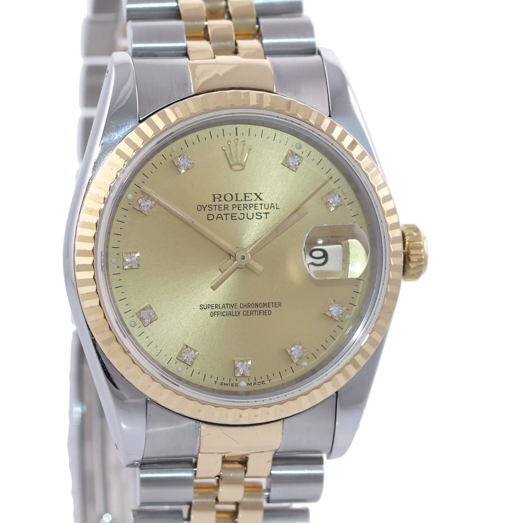 PAPERS Rolex DateJust 36mm 16233 Two Tone 18k Gold Jubilee Champagne Watch Box