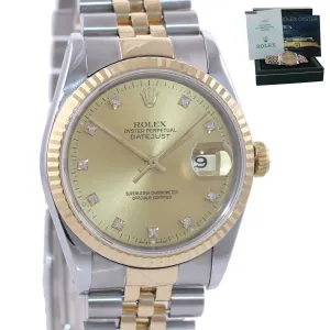PAPERS Rolex DateJust 36mm 16233 Two Tone 18k Gold Jubilee Champagne Watch Box
