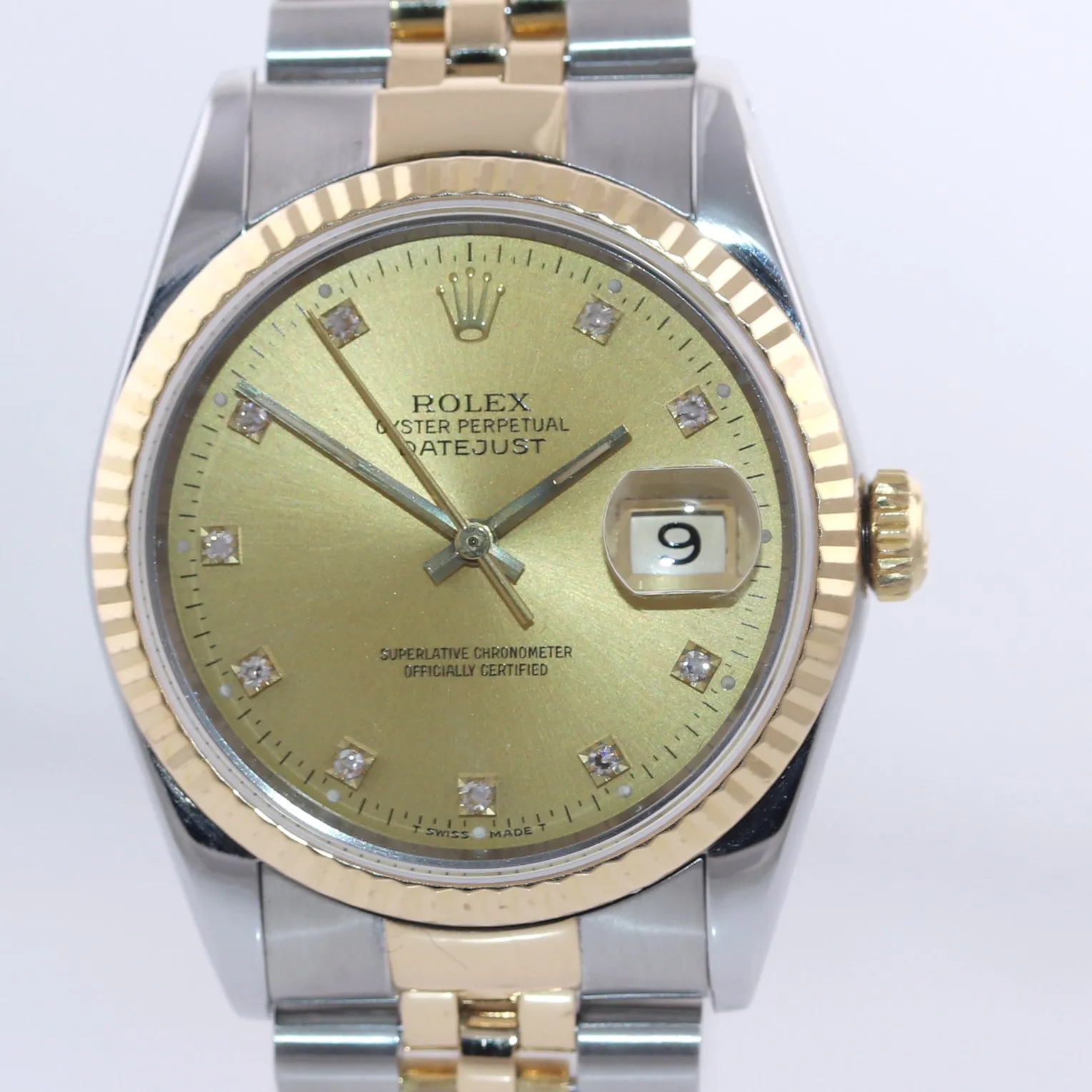PAPERS Rolex DateJust 36mm 16233 Two Tone 18k Gold Jubilee Champagne Watch Box
