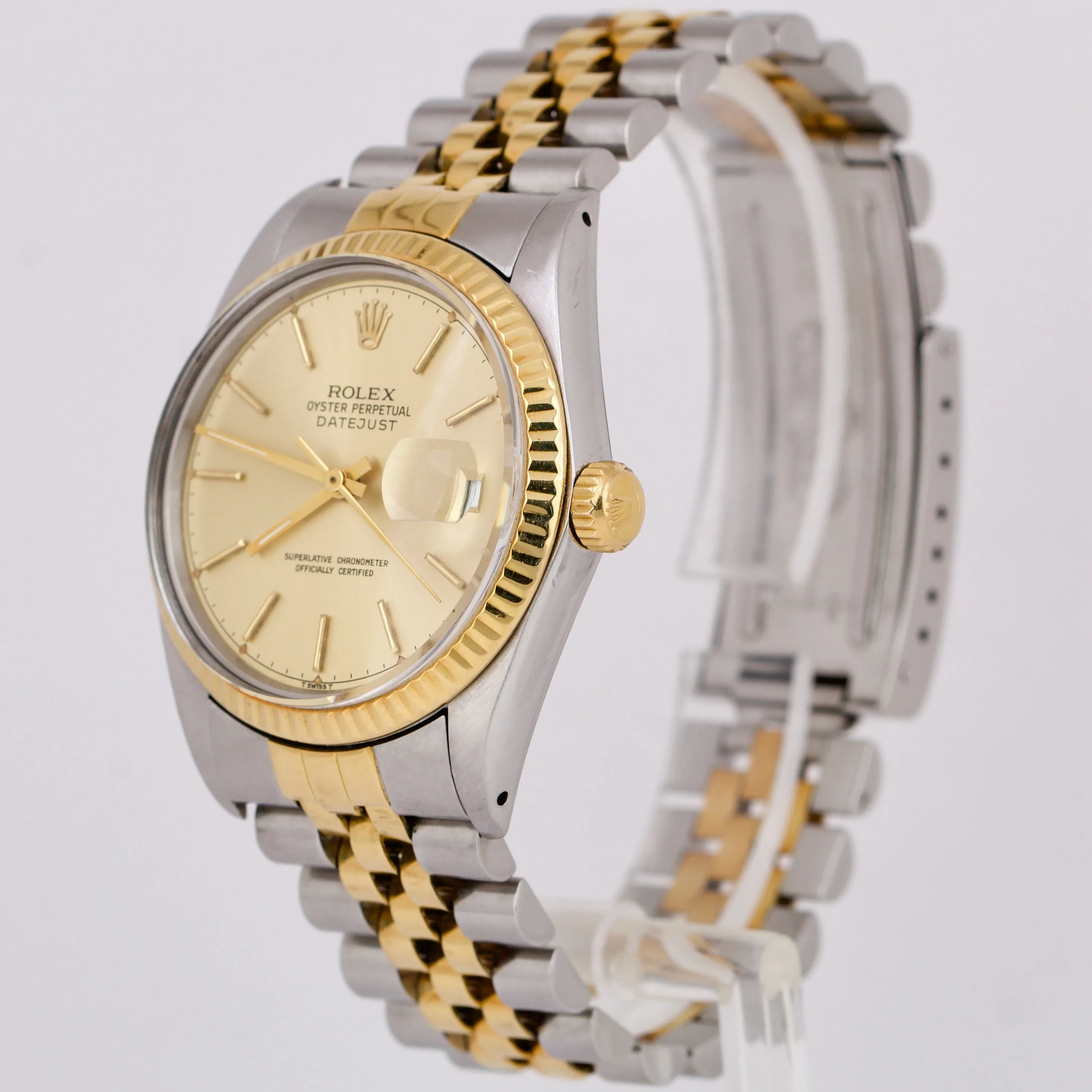 PAPERS Rolex DateJust 36mm Champagne 18K Gold Steel JUBILEE Watch 16013 B P