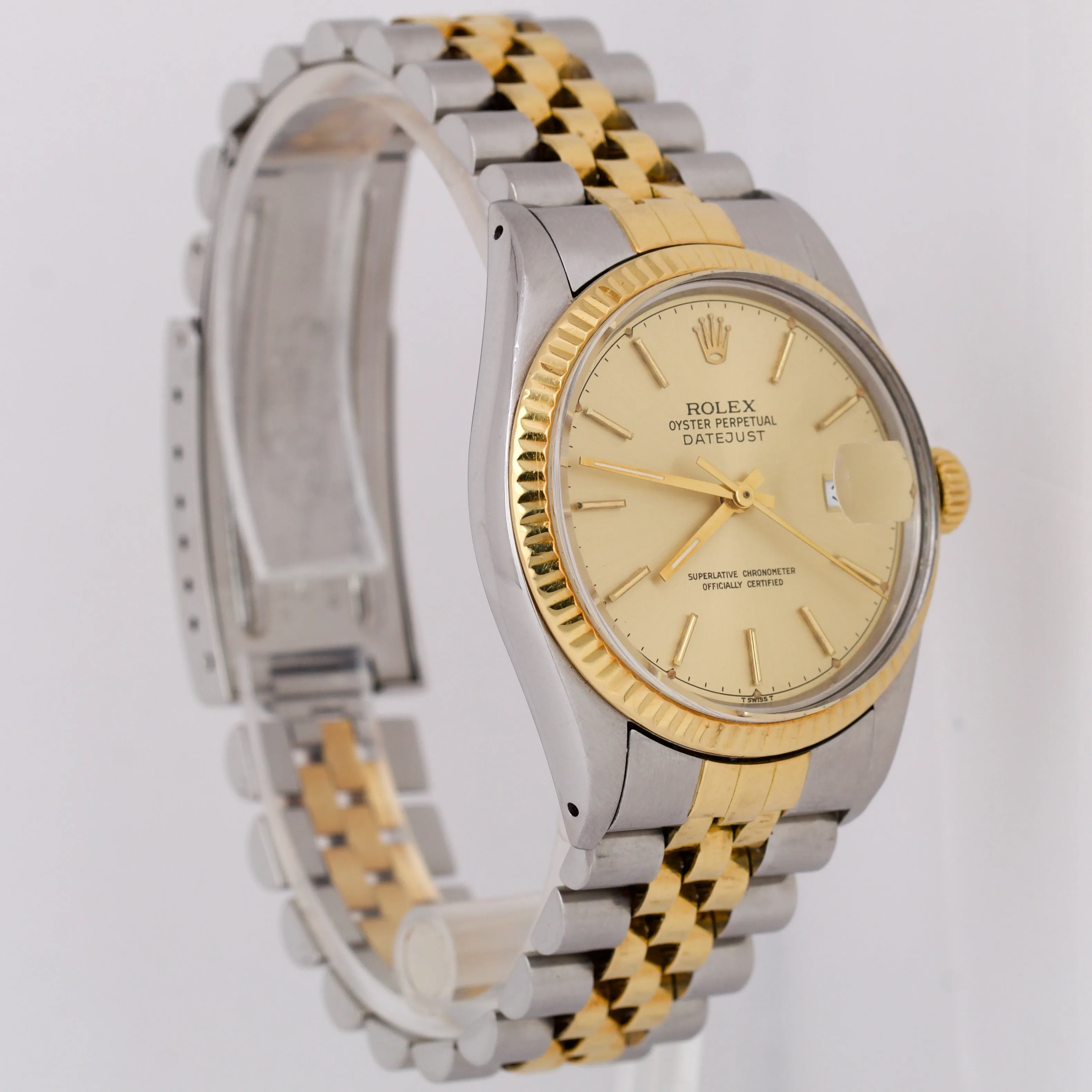 PAPERS Rolex DateJust 36mm Champagne 18K Gold Steel JUBILEE Watch 16013 B P