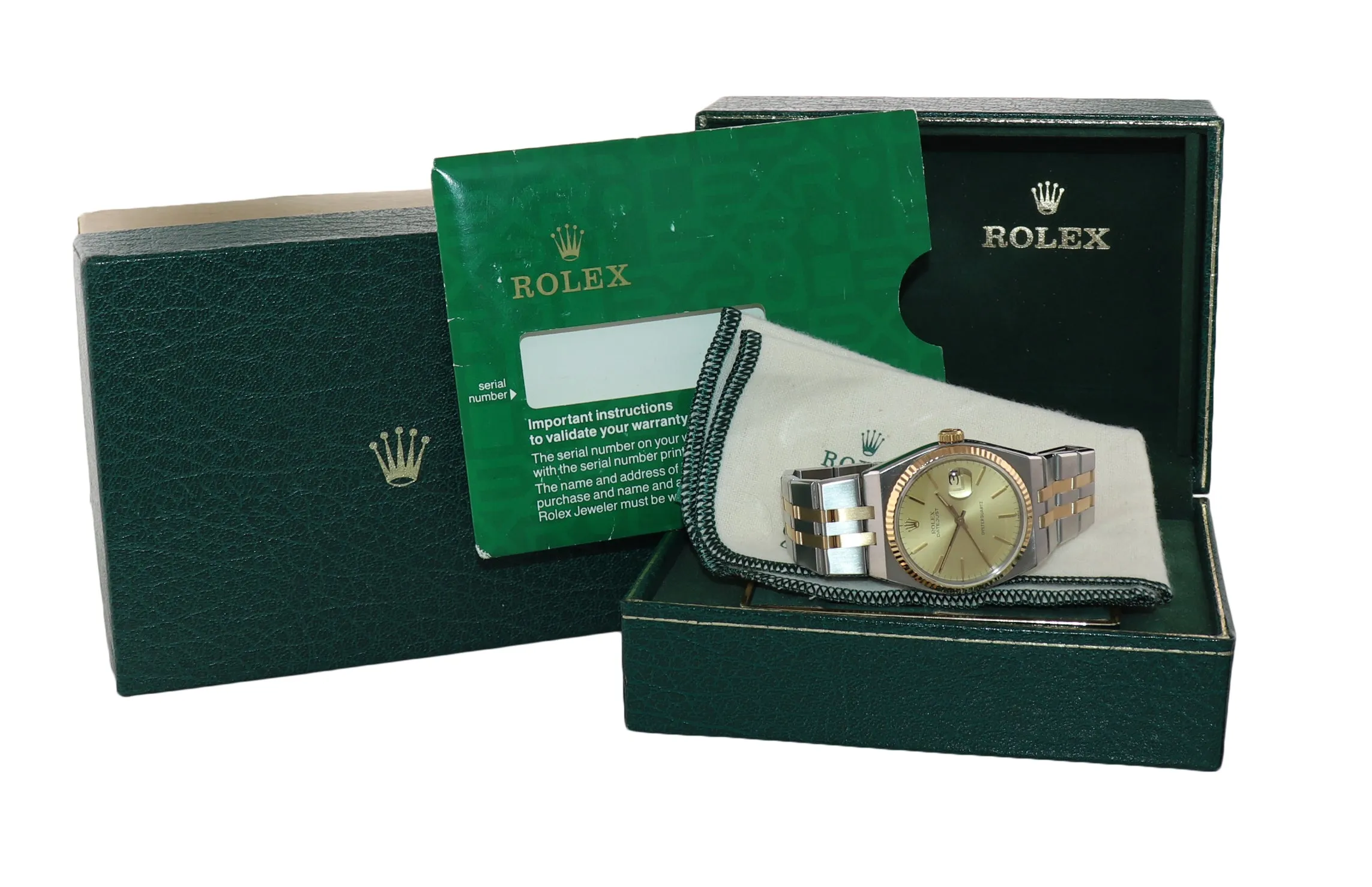 PAPERS Rolex OysterQuartz DateJust 17013 Two-Tone Gold Steel Champagne Watch