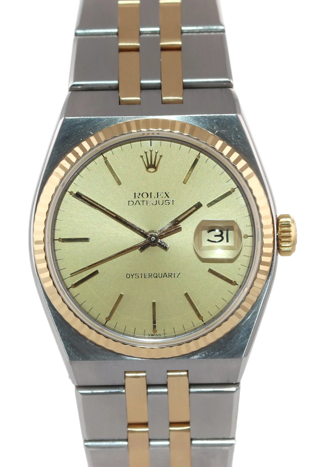 PAPERS Rolex OysterQuartz DateJust 17013 Two-Tone Gold Steel Champagne Watch