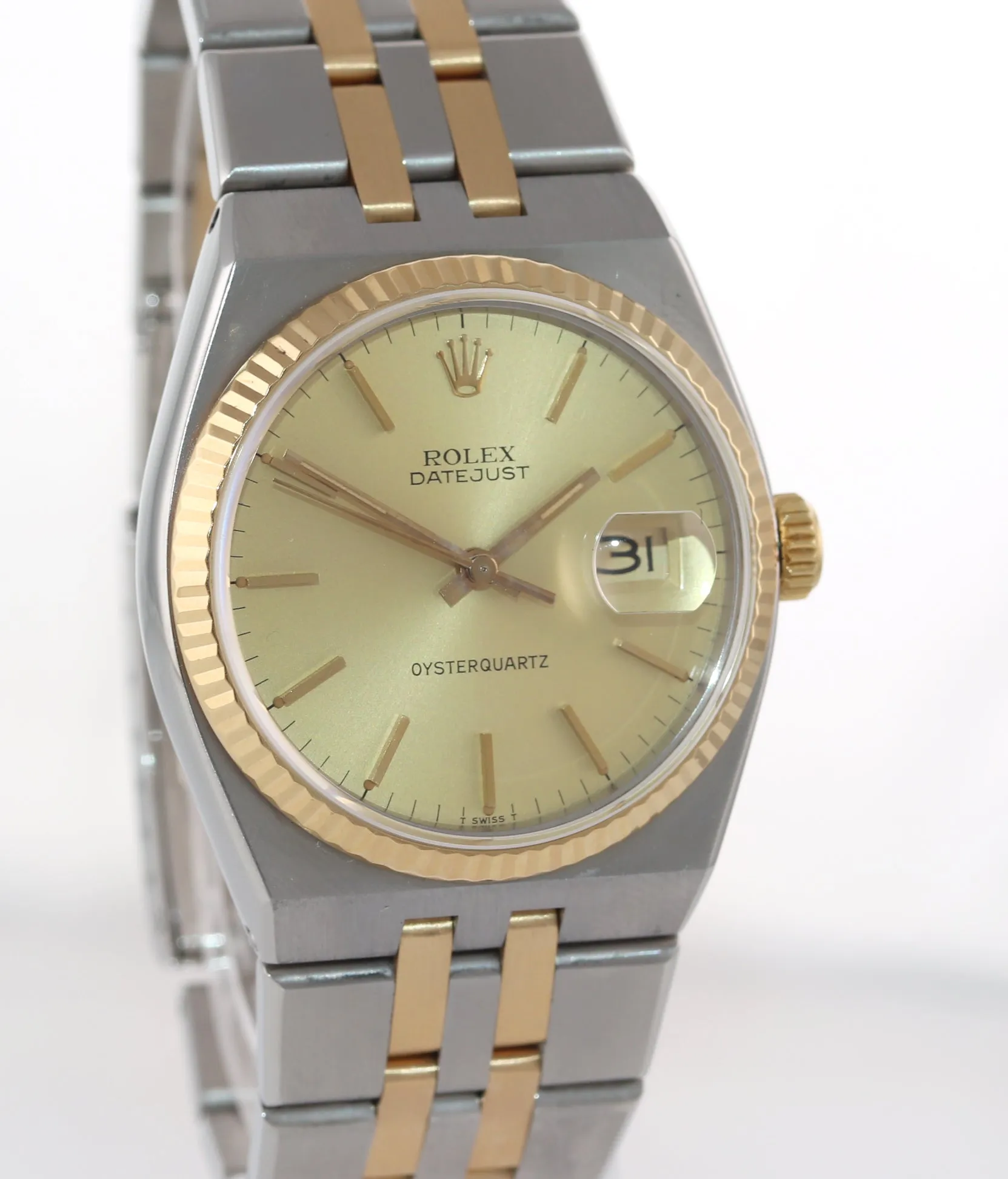 PAPERS Rolex OysterQuartz DateJust 17013 Two-Tone Gold Steel Champagne Watch