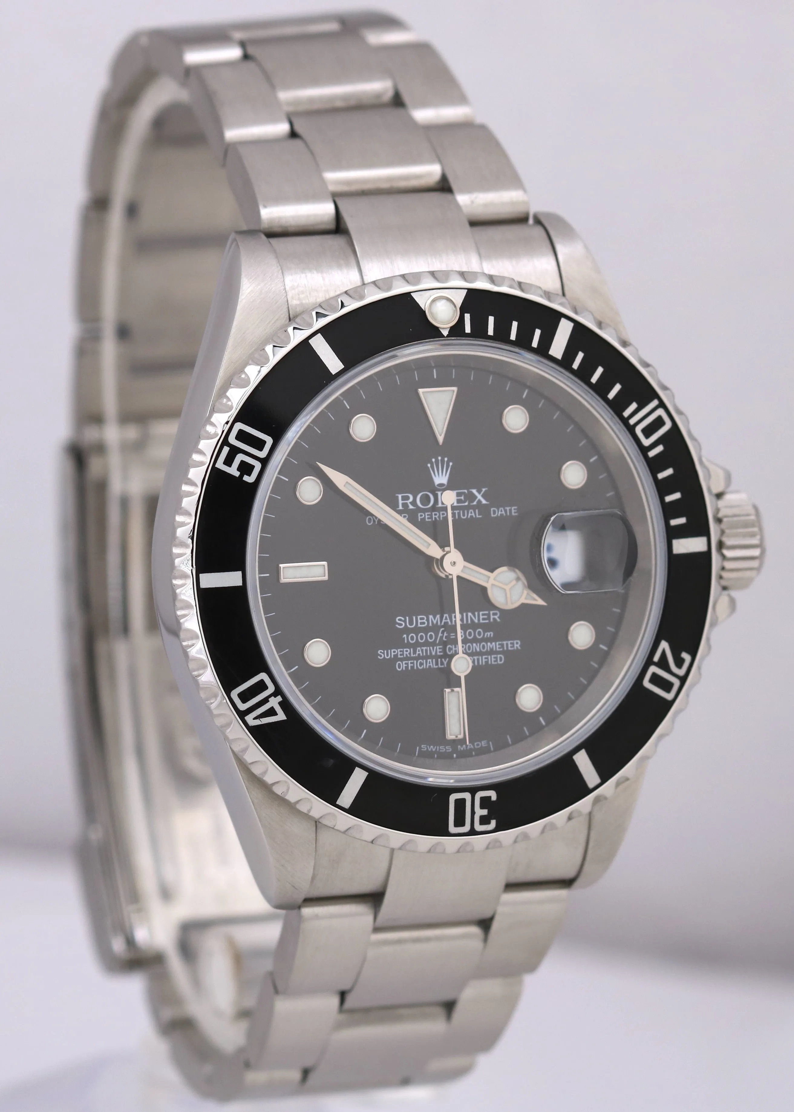 PAPERS Rolex Submariner Date Stainless Steel Black NO-HOLES 40mm 16610 Watch BOX