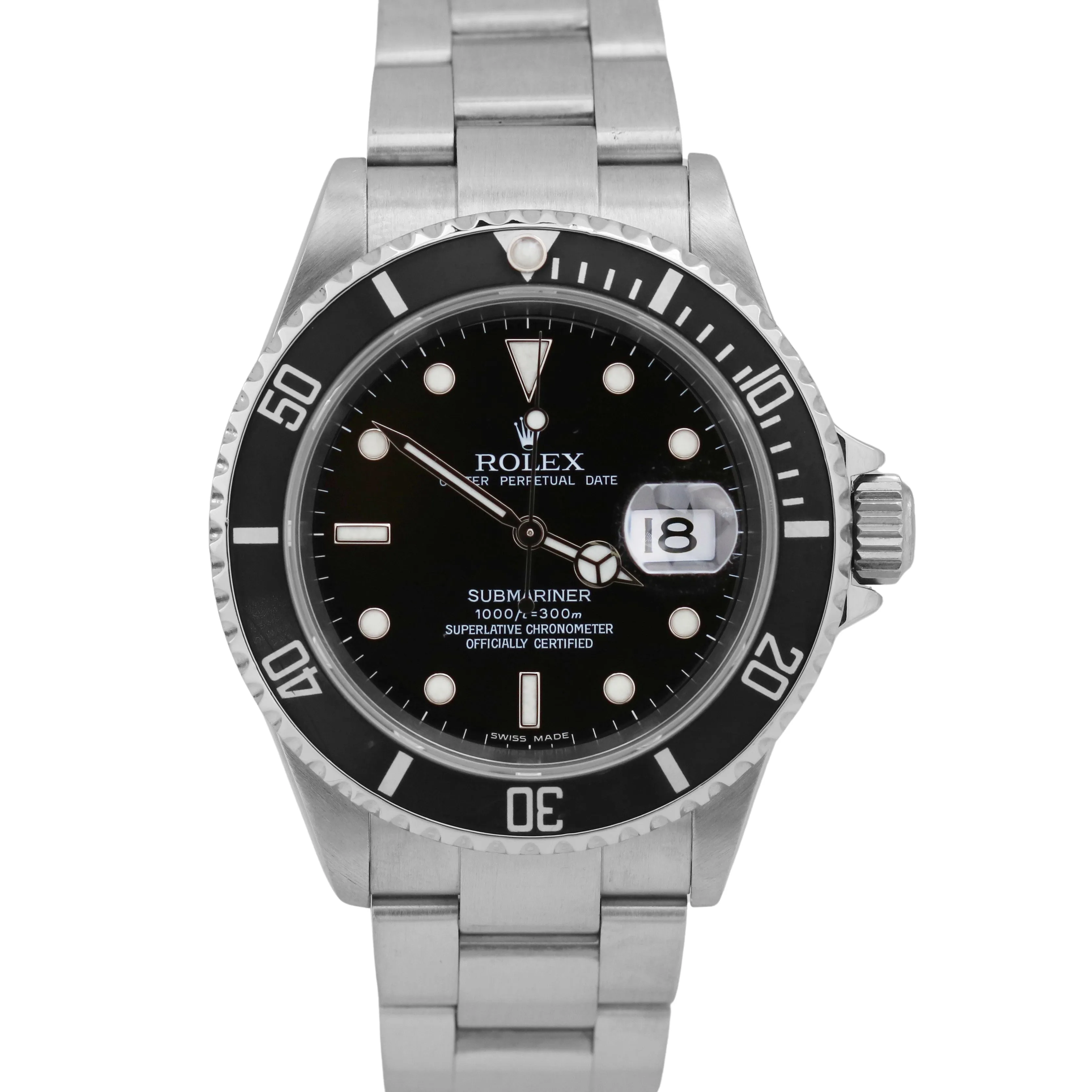 PAPERS Rolex Submariner Date Stainless Steel Black NO-HOLES 40mm 16610 Watch BOX