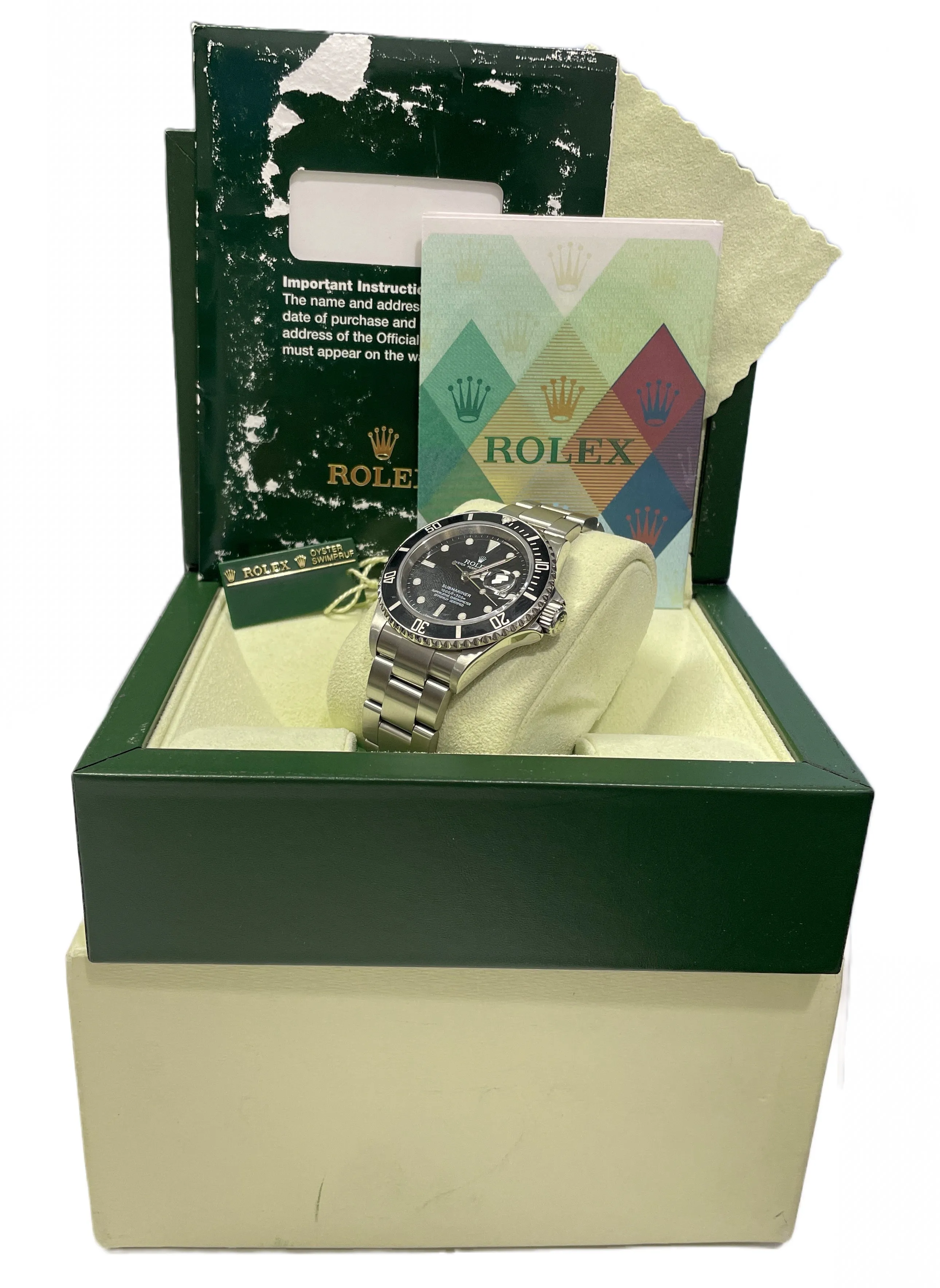 PAPERS Rolex Submariner Date Stainless Steel Black NO-HOLES 40mm 16610 Watch BOX